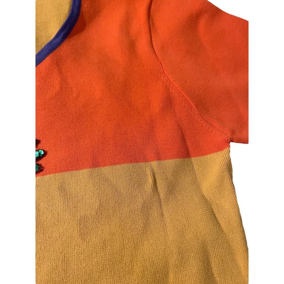 Morgan Cole Shirt Sweater Colorblock Sequin pineapple orange yellow purple M - Picture 3 of 4